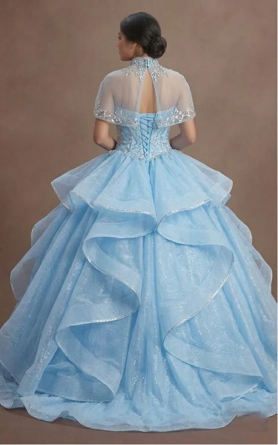 Quinceañera Ball Gown Ice Blue Tulle Winter Wonderland - Image 3