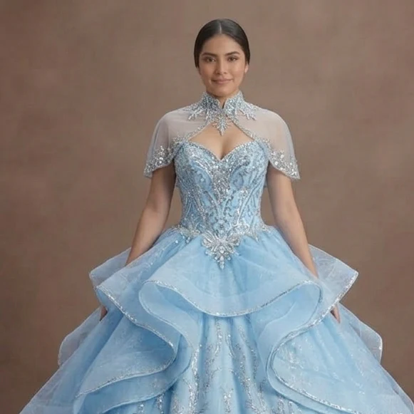 Quinceañera Ball Gown Ice Blue Tulle Winter Wonderland - Image 4