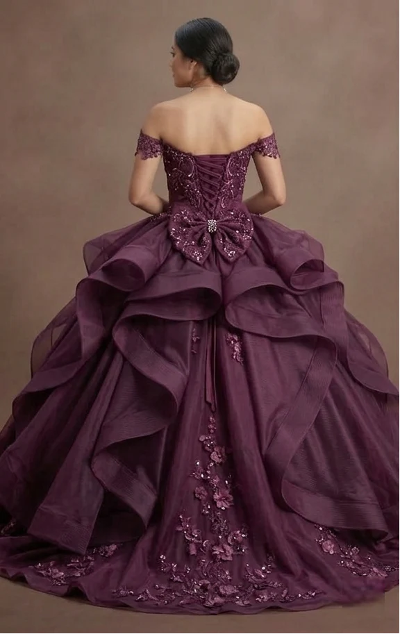 Quinceañera Ball Gown Plum Organza Elegant Reception - Image 3