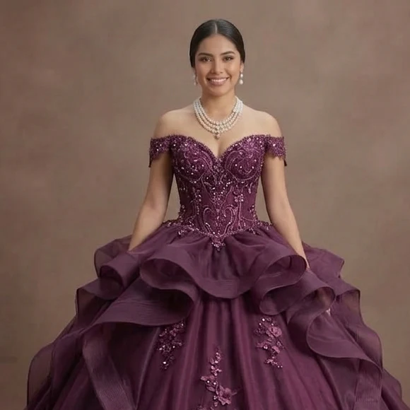 Quinceañera Ball Gown Plum Organza Elegant Reception - Image 4