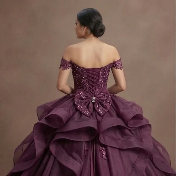 Quinceañera Ball Gown Plum Organza Elegant Reception - Image 5