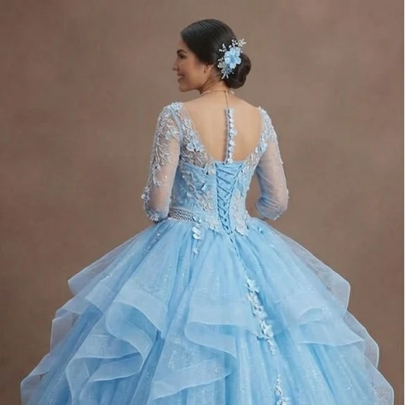 Quinceañera Ball Gown Sky Blue Glitter Tulle Fairytale Ball - Image 5