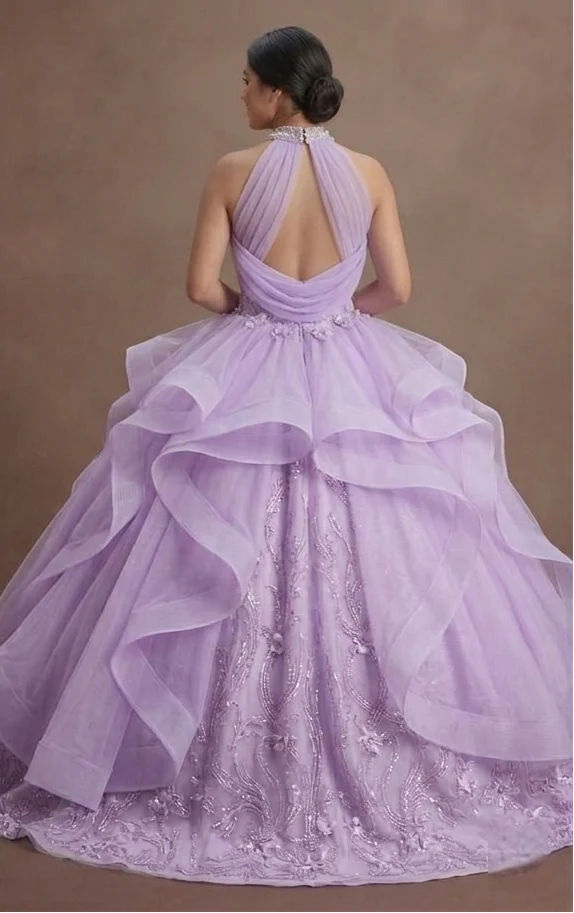 Quinceañera Ball Gown Soft Lilac Tulle Dreamy Celebration - Image 3