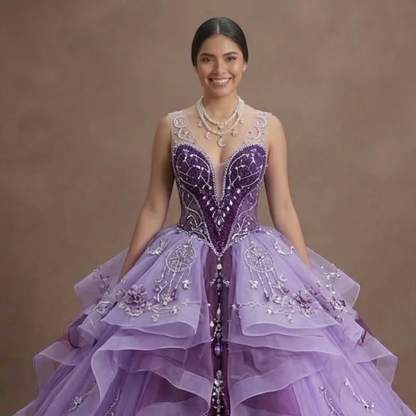 Quinceañera Ball Gown Violet Tulle Fantasy Theme - Image 4