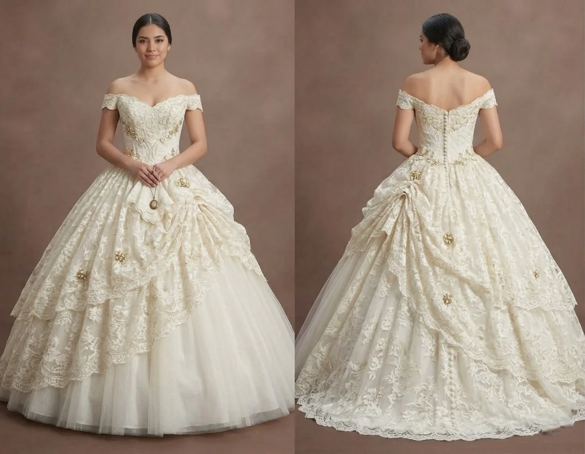 Quinceañera Dress Antique White Lace Vintage Ceremony