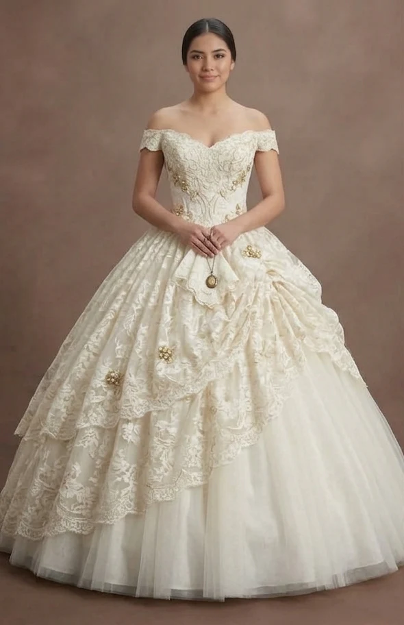 Quinceañera Dress Antique White Lace Vintage Ceremony - Image 2