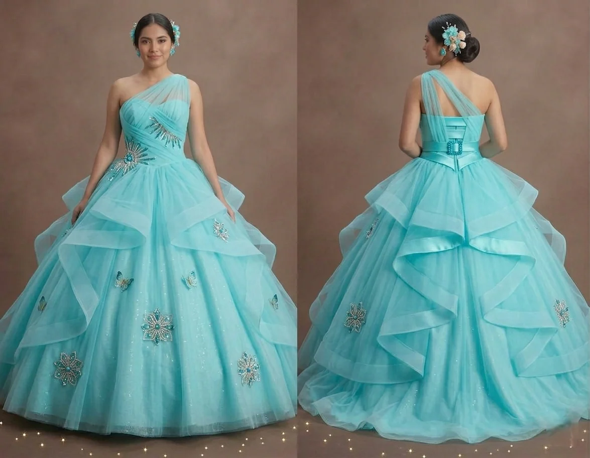 Quinceañera Dress Aqua Blue Tulle Summer Festival