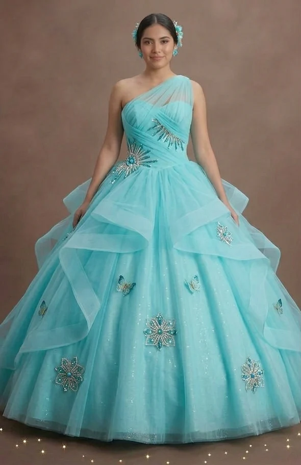Quinceañera Dress Aqua Blue Tulle Summer Festival - Image 2