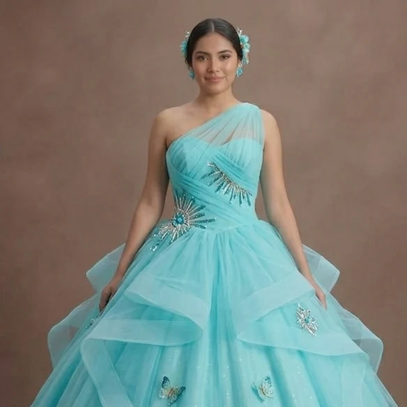 Quinceañera Dress Aqua Blue Tulle Summer Festival - Image 4