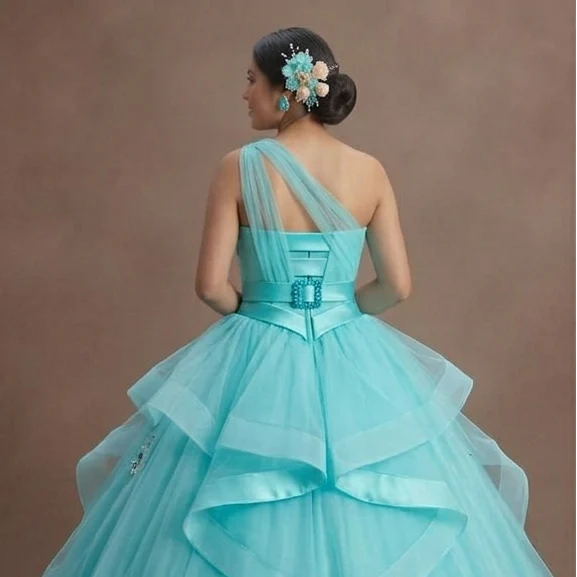 Quinceañera Dress Aqua Blue Tulle Summer Festival - Image 5