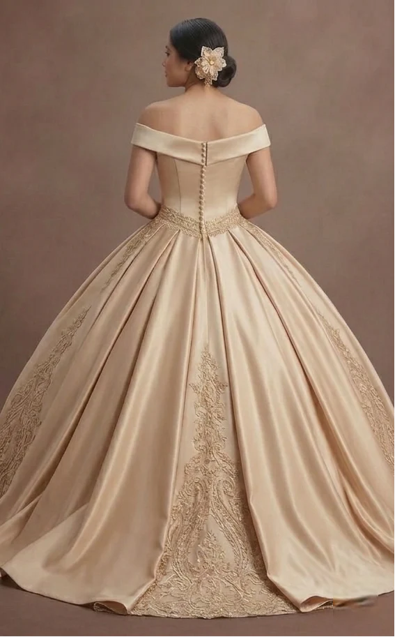 Quinceañera Dress Champagne Gold Lace Luxury Reception - Image 3