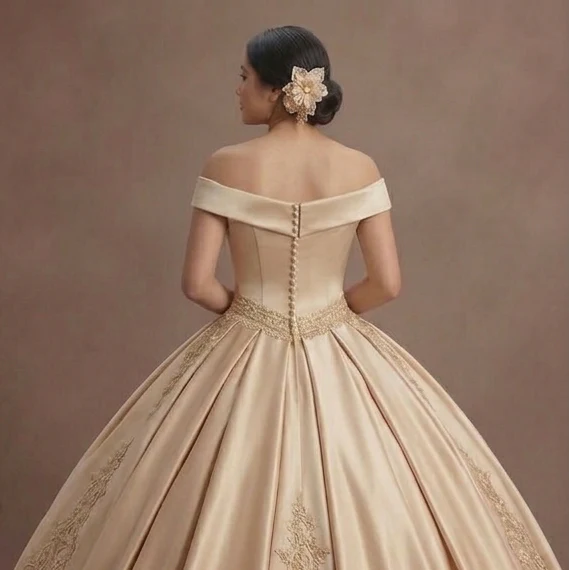 Quinceañera Dress Champagne Gold Lace Luxury Reception - Image 5