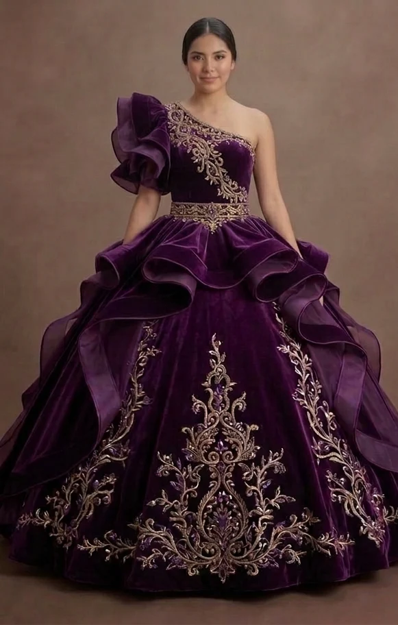 Quinceañera Dress Deep Purple Velvet Evening Ball - Image 2