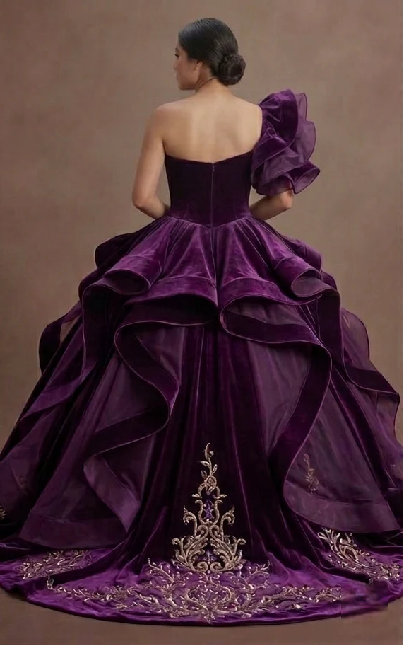 Quinceañera Dress Deep Purple Velvet Evening Ball - Image 3