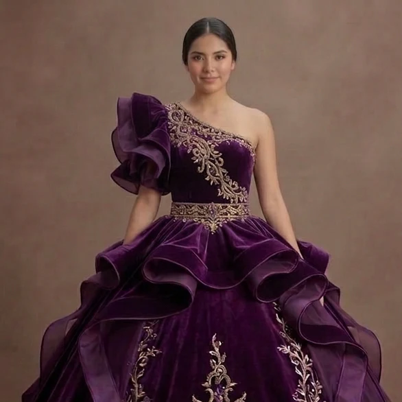 Quinceañera Dress Deep Purple Velvet Evening Ball - Image 4