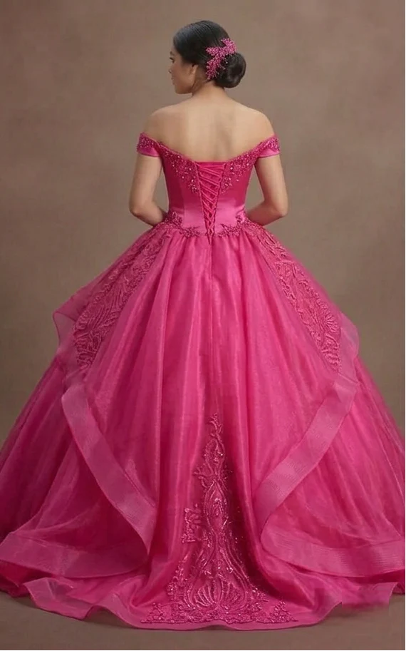 Quinceañera Dress Fuchsia Lace Vibrant Celebration - Image 3