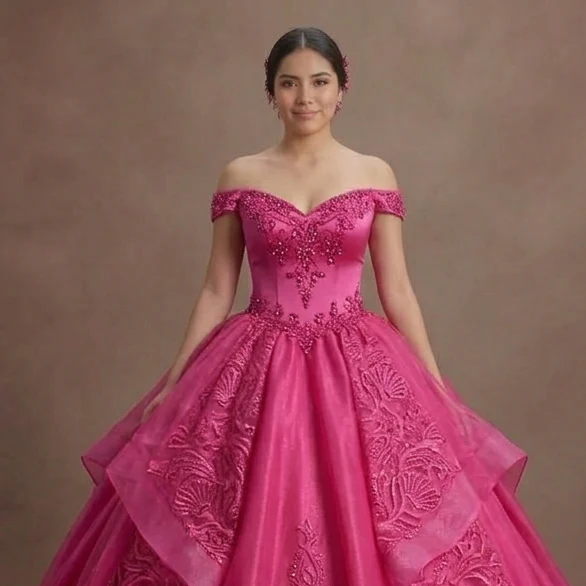 Quinceañera Dress Fuchsia Lace Vibrant Celebration - Image 4