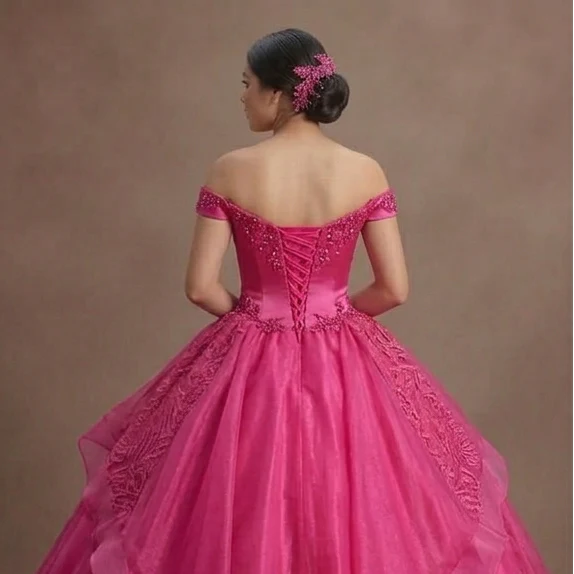 Quinceañera Dress Fuchsia Lace Vibrant Celebration - Image 5