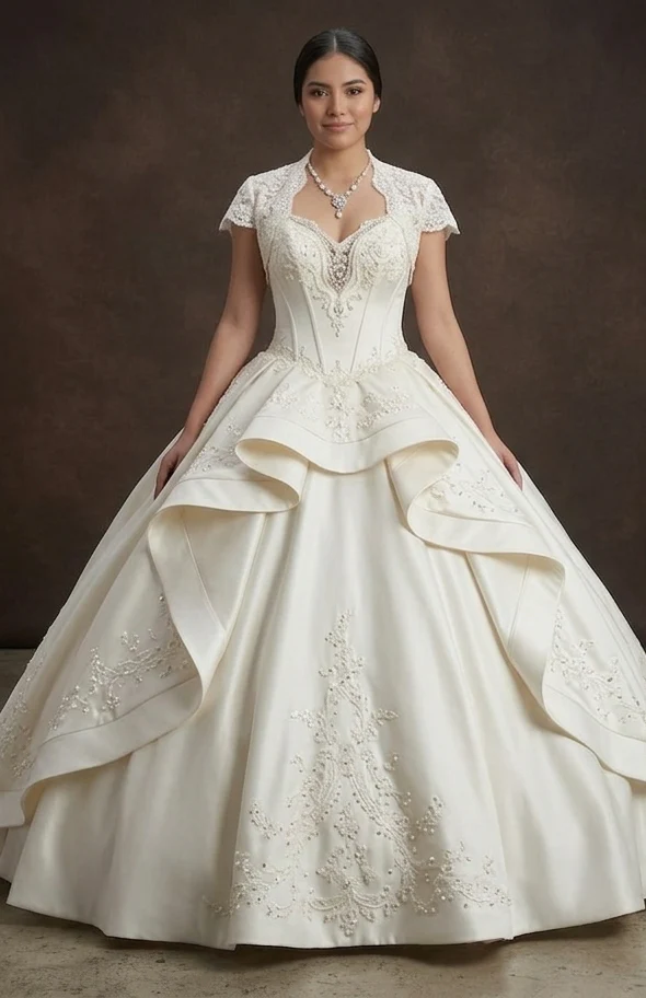 Quinceañera Dress Ivory Satin Classic Ceremony - Image 2
