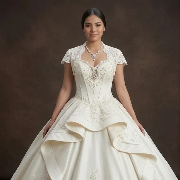 Quinceañera Dress Ivory Satin Classic Ceremony - Image 4