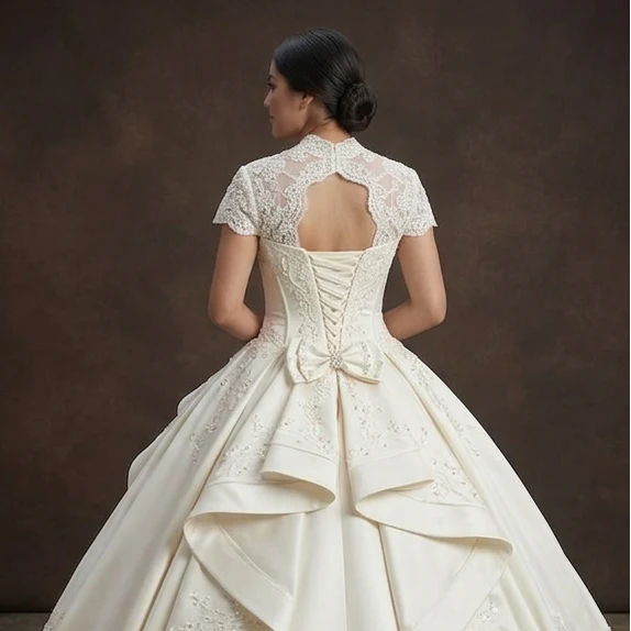 Quinceañera Dress Ivory Satin Classic Ceremony - Image 5