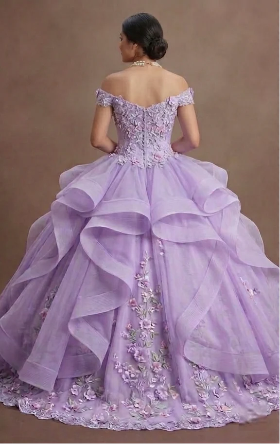 Quinceañera Dress Lilac Lace Garden Celebration - Image 3