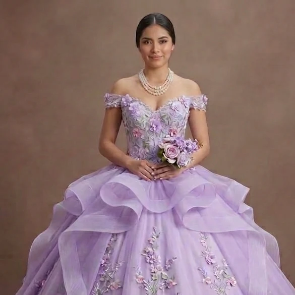 Quinceañera Dress Lilac Lace Garden Celebration - Image 4