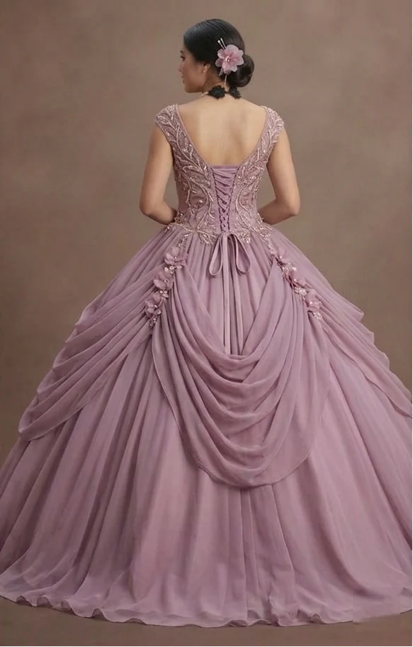 Quinceañera Dress Mauve Chiffon Romantic Evening - Image 3