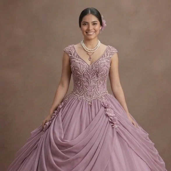Quinceañera Dress Mauve Chiffon Romantic Evening - Image 4