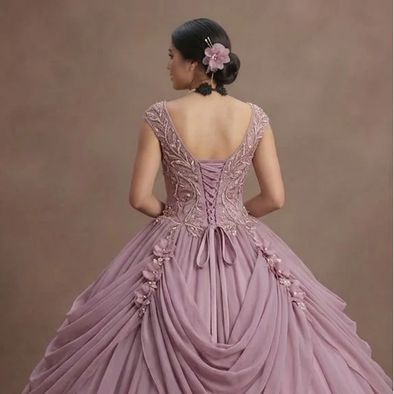 Quinceañera Dress Mauve Chiffon Romantic Evening - Image 5