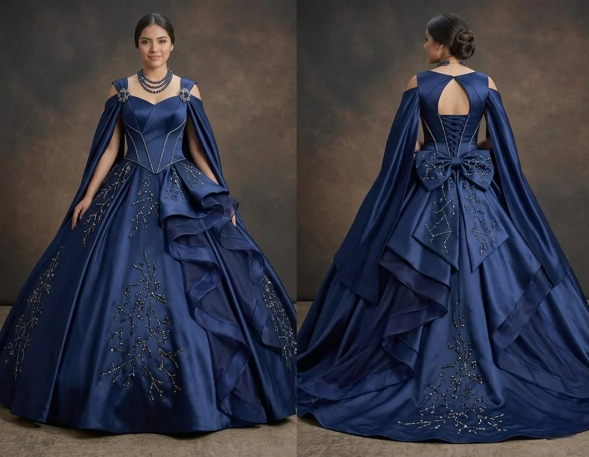 Quinceañera Dress Navy Blue Satin Formal Evening
