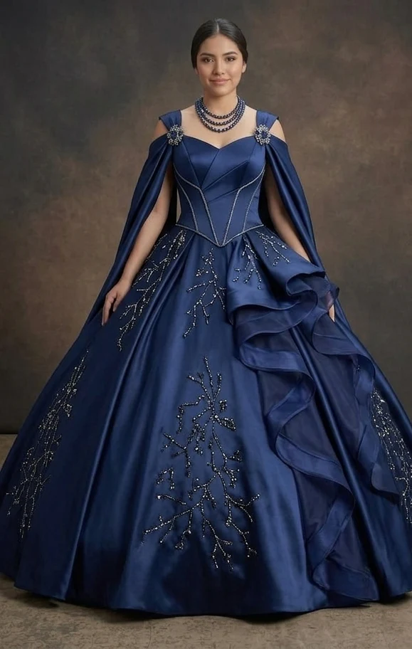 Quinceañera Dress Navy Blue Satin Formal Evening - Image 2