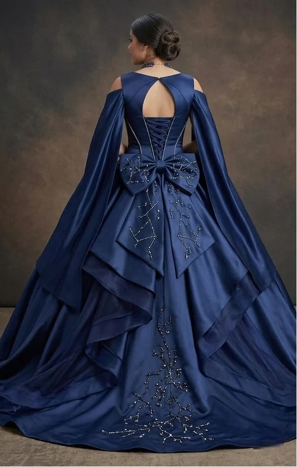 Quinceañera Dress Navy Blue Satin Formal Evening - Image 3