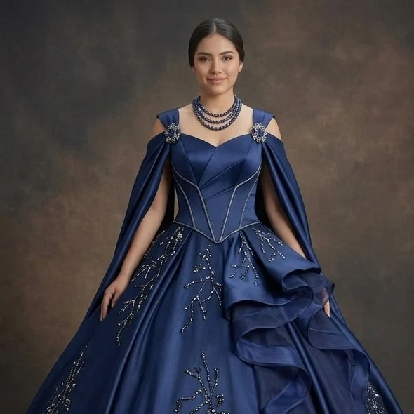 Quinceañera Dress Navy Blue Satin Formal Evening - Image 4