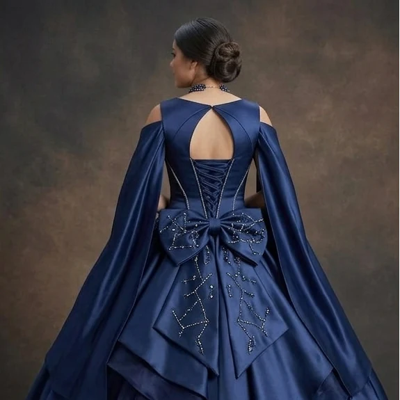 Quinceañera Dress Navy Blue Satin Formal Evening - Image 5