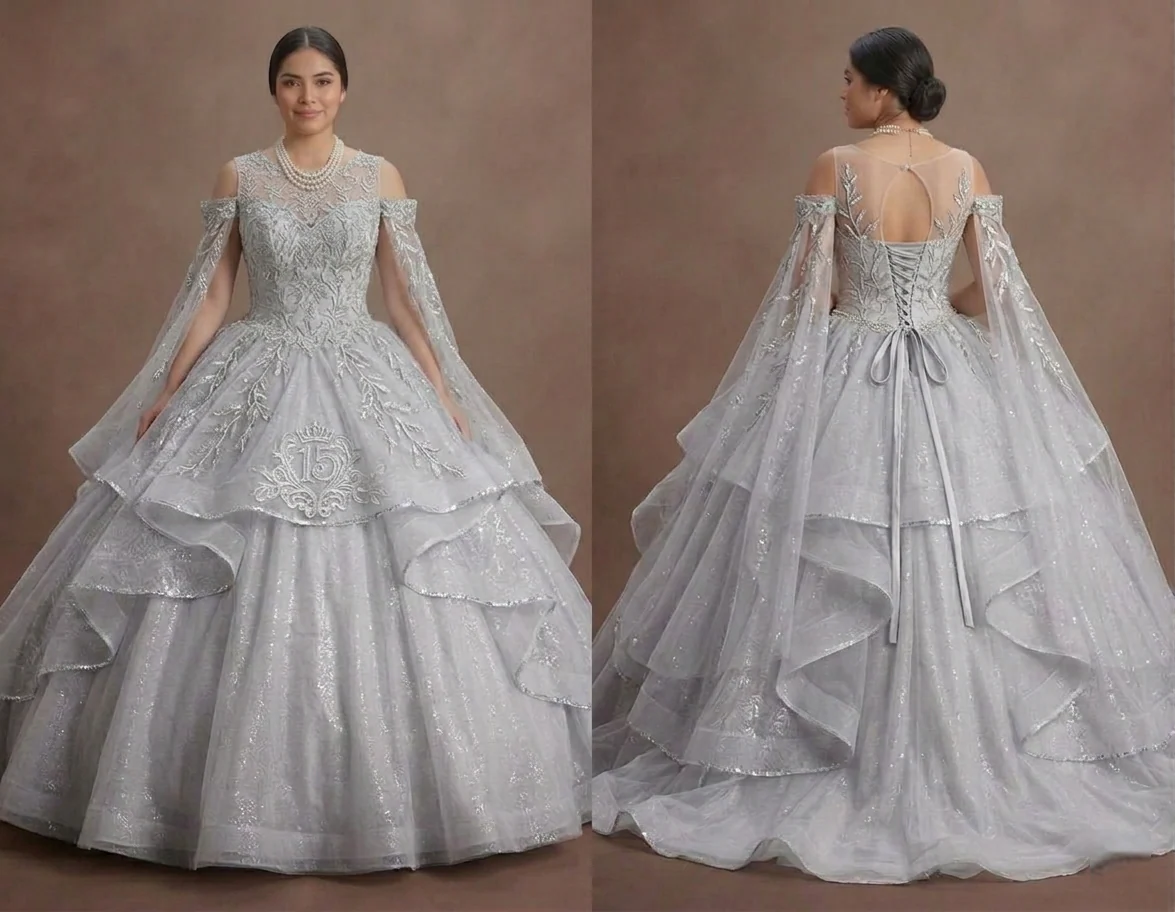Quinceañera Dress Silver Sequin Tulle Luxury Celebration
