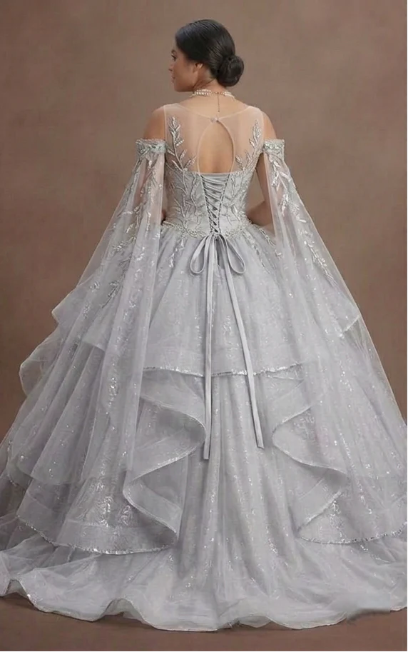 Quinceañera Dress Silver Sequin Tulle Luxury Celebration - Image 3