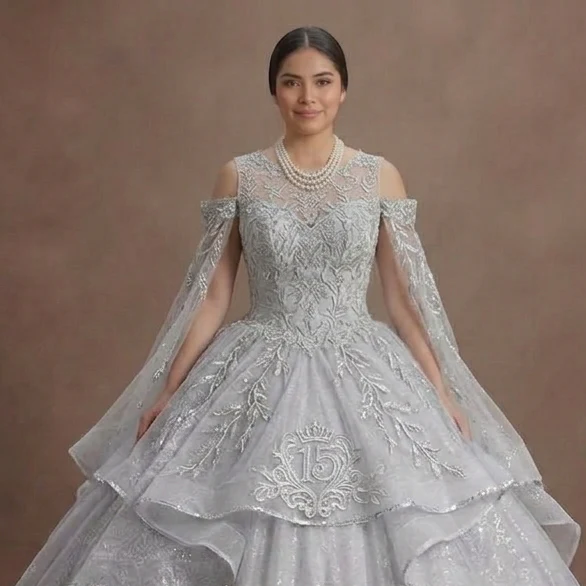 Quinceañera Dress Silver Sequin Tulle Luxury Celebration - Image 4