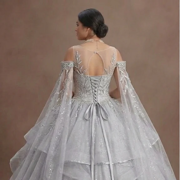 Quinceañera Dress Silver Sequin Tulle Luxury Celebration - Image 5
