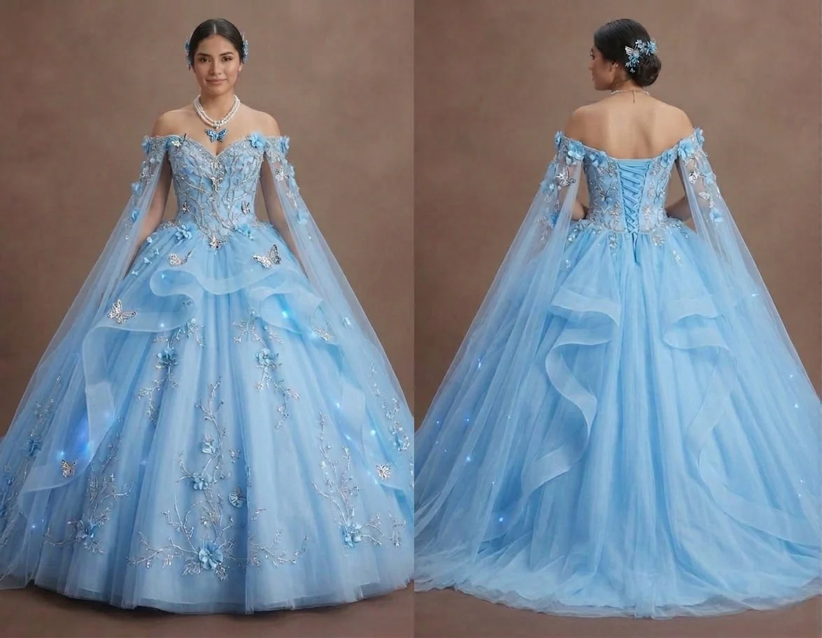Quinceañera Dress Sky Blue Tulle Fairytale Theme