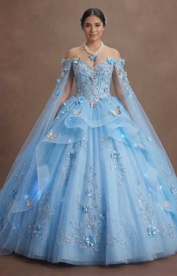 Quinceañera Dress Sky Blue Tulle Fairytale Theme - Image 2
