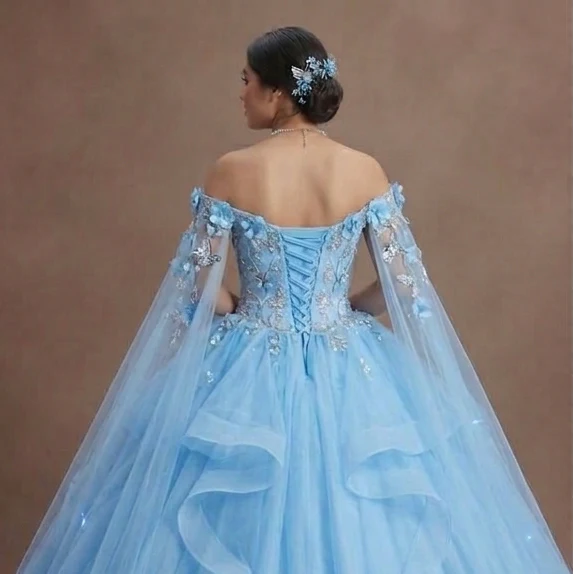 Quinceañera Dress Sky Blue Tulle Fairytale Theme - Image 5
