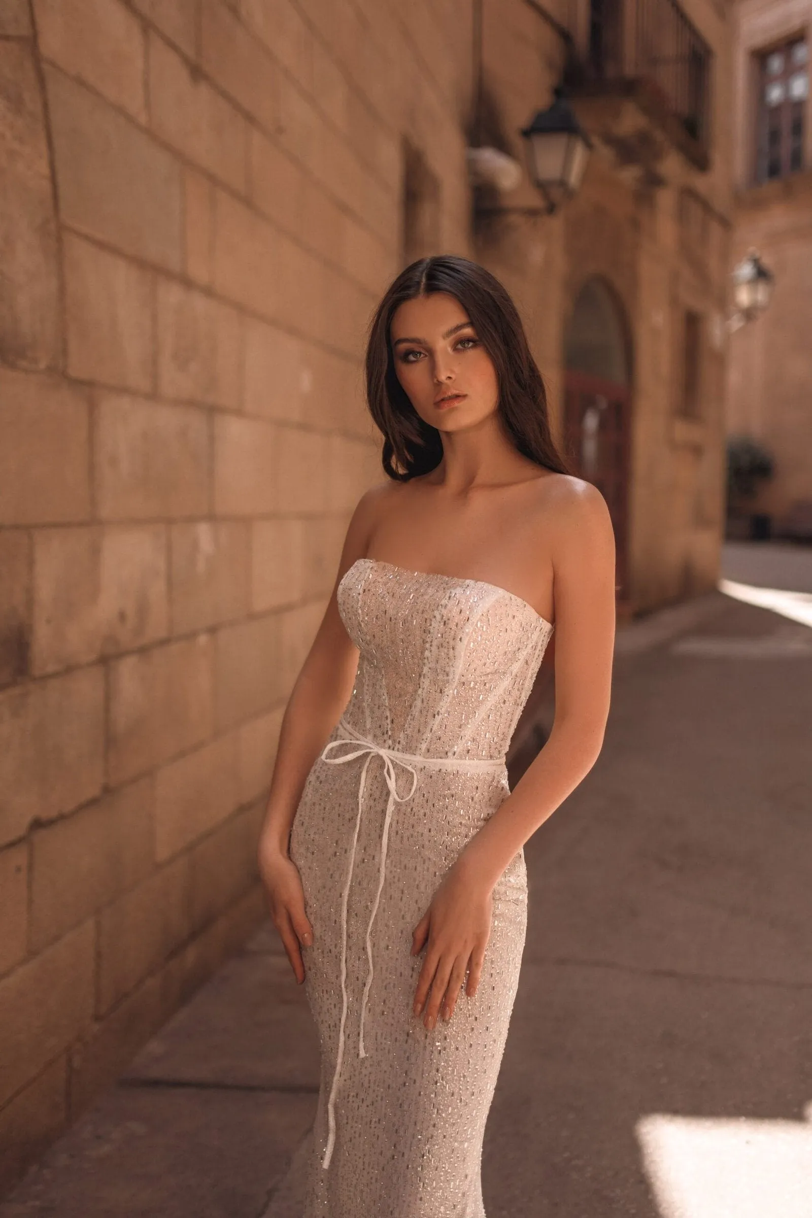 Radiant A-Line Wedding Dress with Shimmering Tulle, Sparkling Sequins & Intricate Beading for a Glamorous and Sophisticated Bridal Look - Image 3