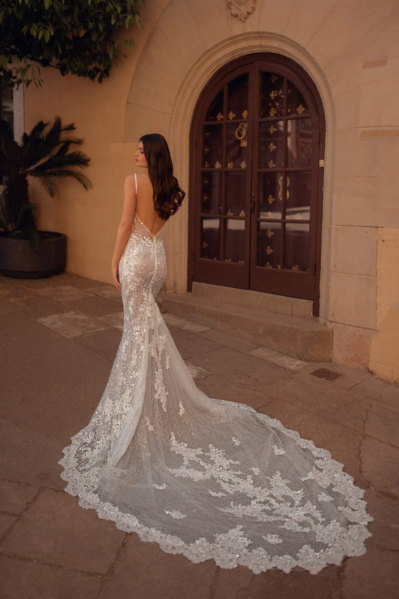 Radiant Mermaid Wedding Gown with Glitter Lace, Sequins, and a Flowing Tulle Train for a Show-Stopping Bridal Look - Image 2