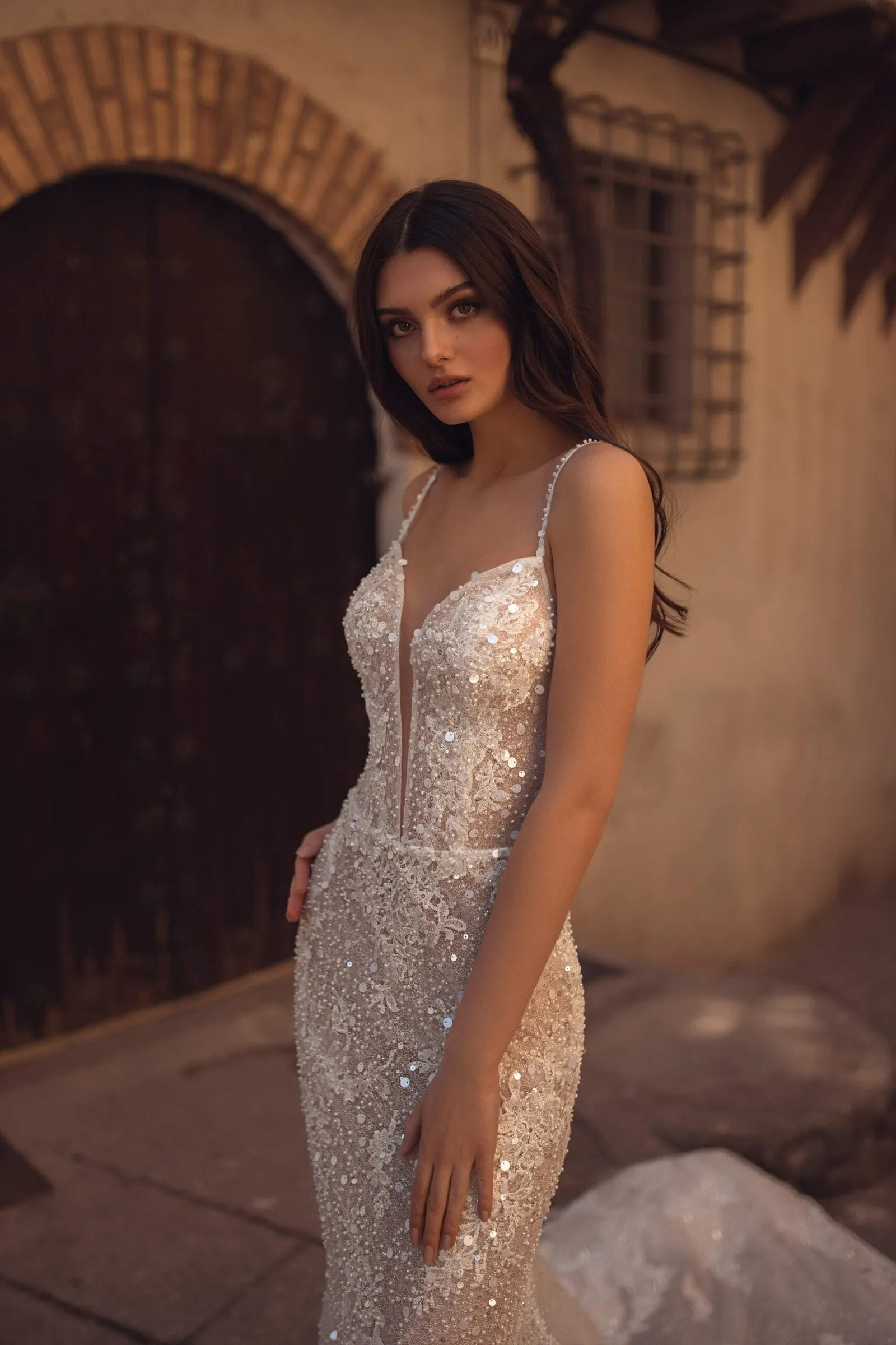Radiant Mermaid Wedding Gown with Glitter Lace, Sequins, and a Flowing Tulle Train for a Show-Stopping Bridal Look - Image 4