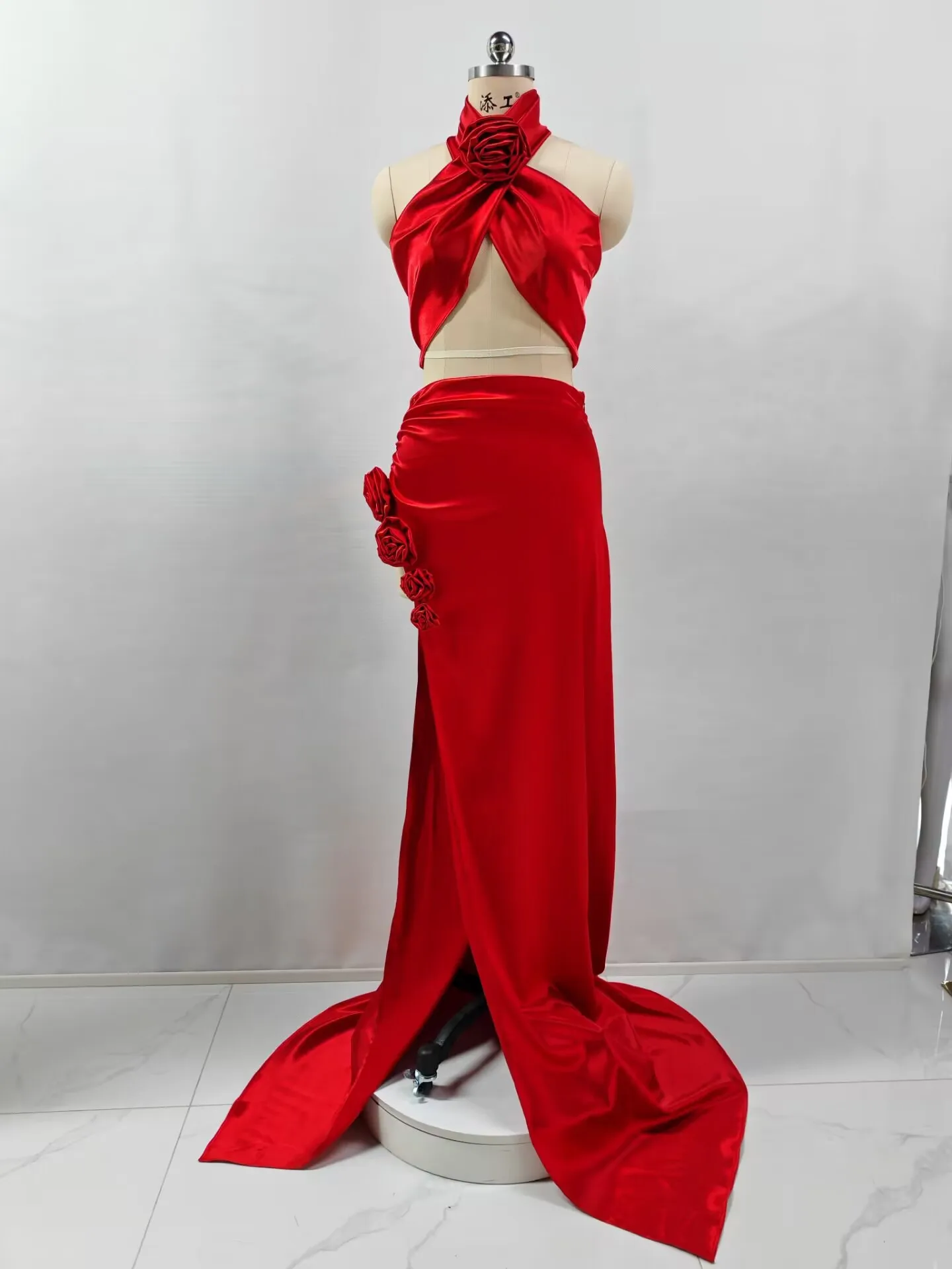 Red Black Christmas Style Women Sexy Florals 2 Pieces High Split Floor-length Dress Nightclub Party Cocktail Celebrate Wear - Image 5
