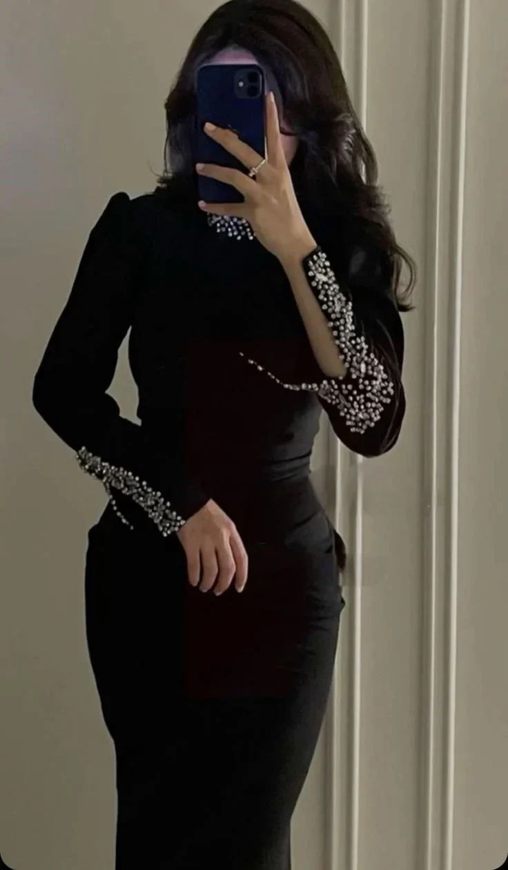 Red Black Color Women Long Sleeve Shinning Crystal Bodycon Long Bandage Dress Elegant Celebrate Evening Party Cocktail Dress - Image 5