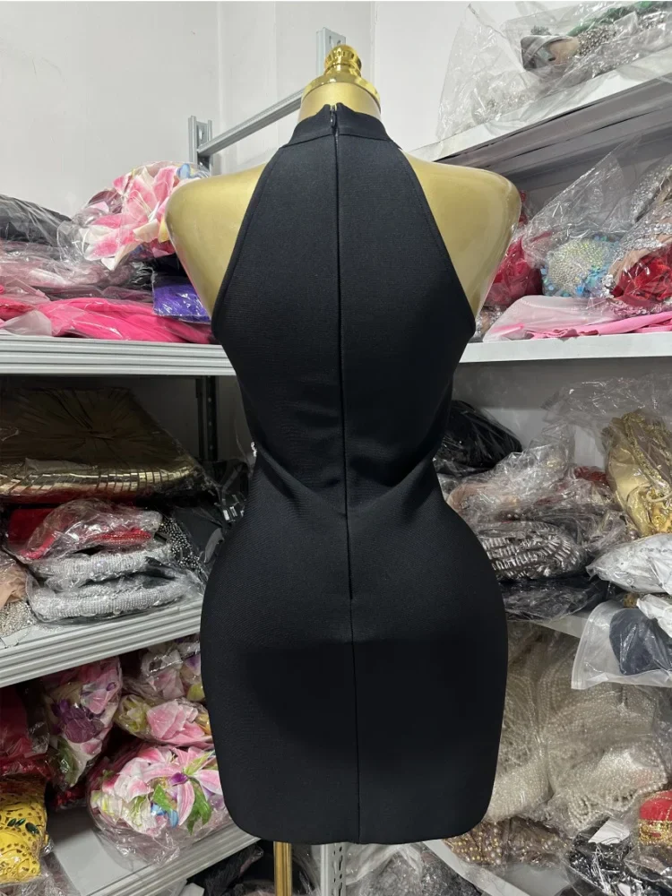 Red Black Color Women Sexy Off the Shoulder Shinning Crystal Bodycon Mini Bandage Dress Nightclub Party Bar Singer Birthday Wear - Image 3