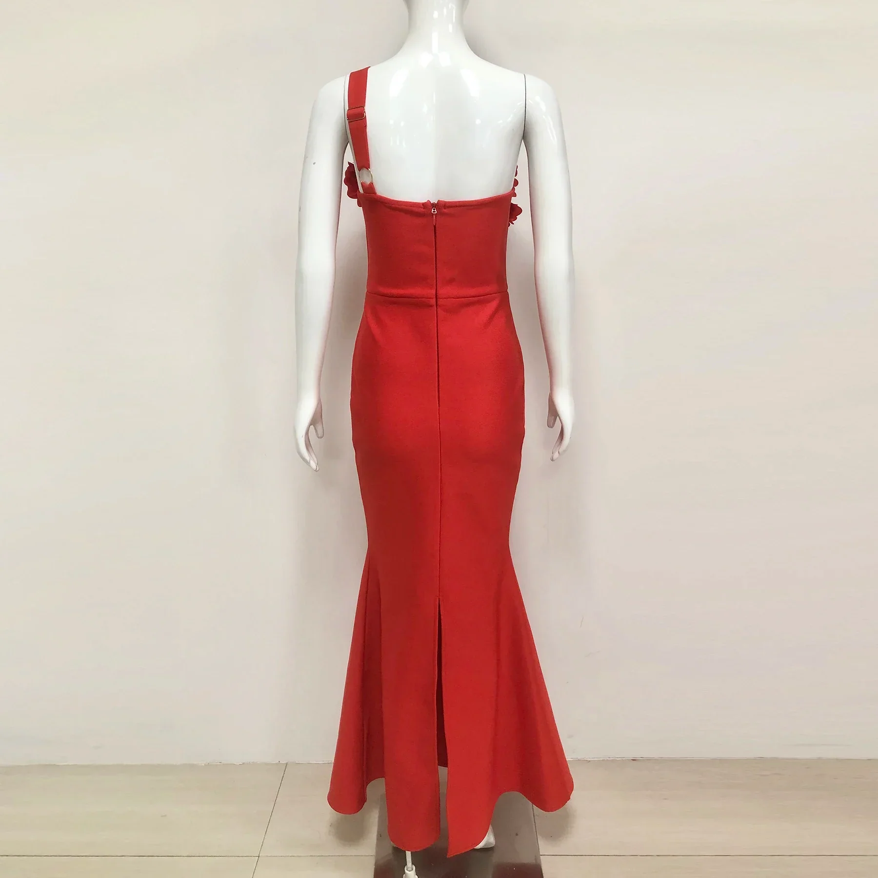 Red Color Women Sexy One Shoulder Florals Fashion Bodycon Long Bandage Dress Wedding Party Celebrate Birthday Cocktail Outfit - Image 4