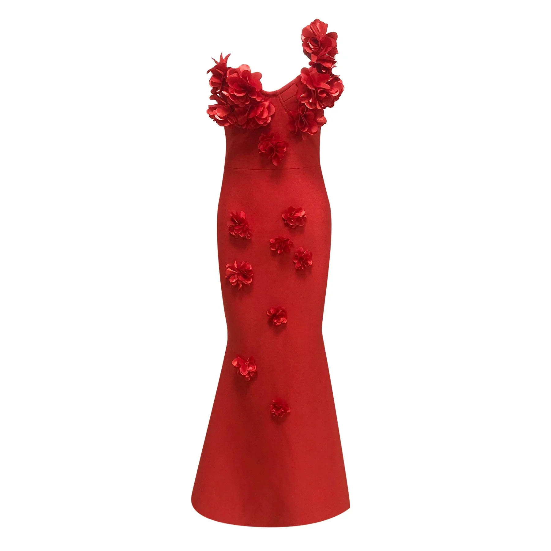 Red Color Women Sexy One Shoulder Florals Fashion Bodycon Long Bandage Dress Wedding Party Celebrate Birthday Cocktail Outfit - Image 6